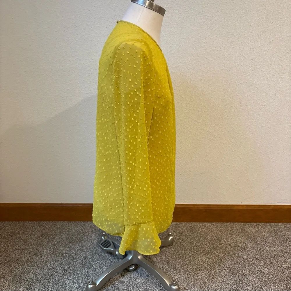 Banana Republic Sheer Swiss Dot Blouse Bright Mustard Yellow Women’s Small - Picture 7 of 12